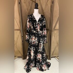 Floral Black Maxi Dress women’s Sz L coastal grunge gothic